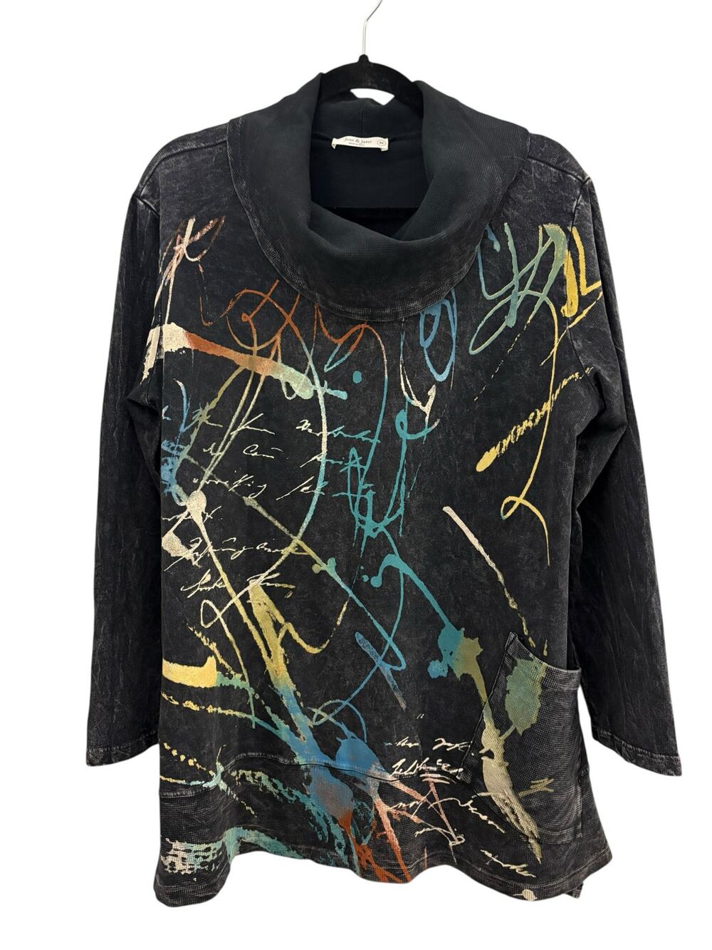 Jess & Jane 100% Cotton Splatter Print Wide Neck Tunic Top Lagenlook XL Artsy